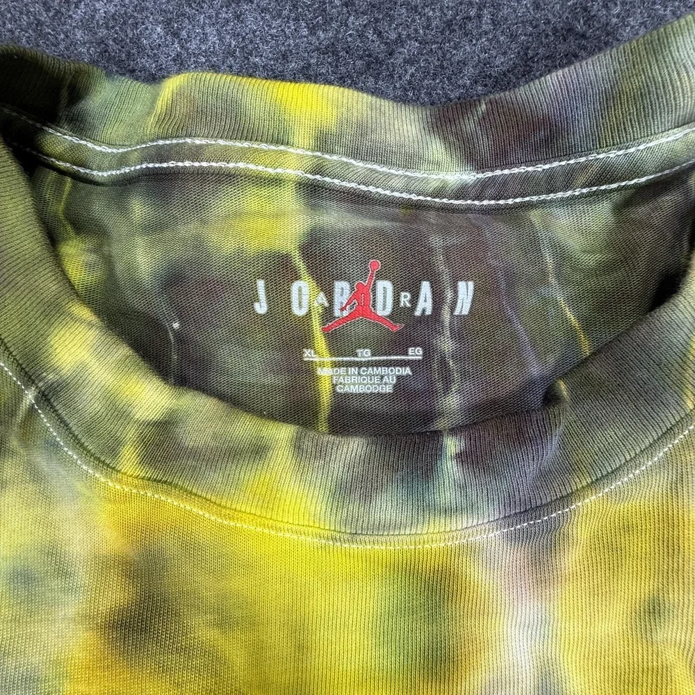 Jordan T-Shirt‎ Mens XL Yellow Olive Tie Dye Flight Jumpman Logo CUSTOM OOAK